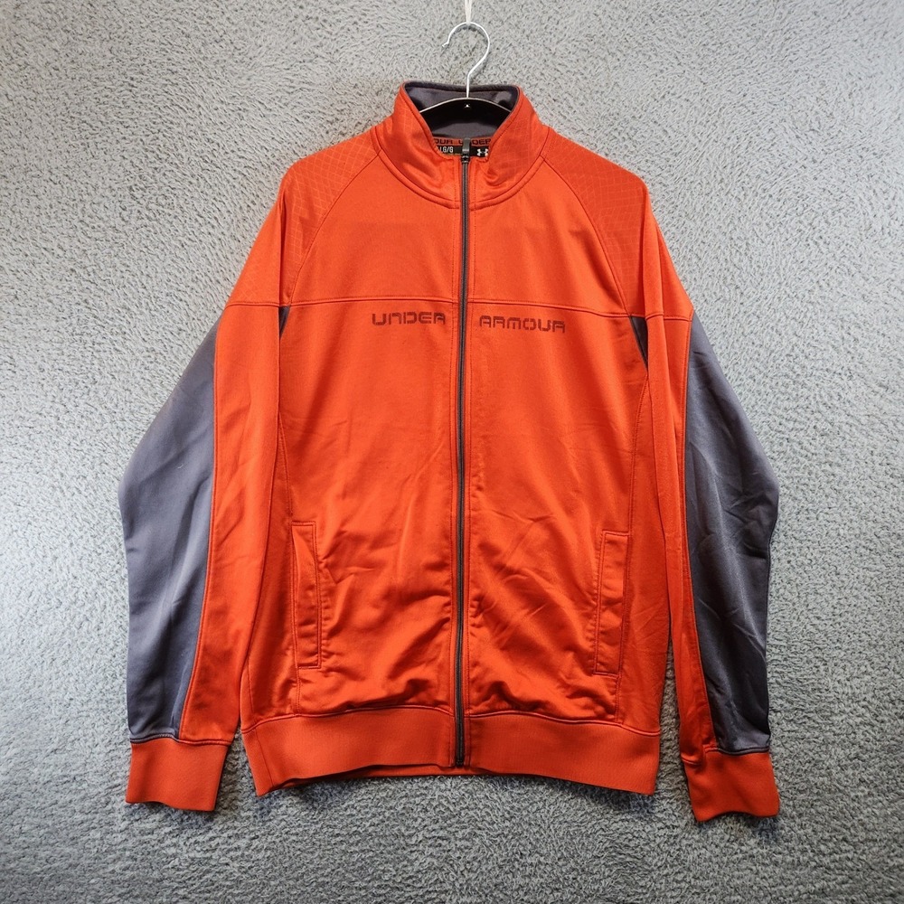Under Armour Jacket Mens Size Large Orange Gray Full Zip Athletic Sporty Loose